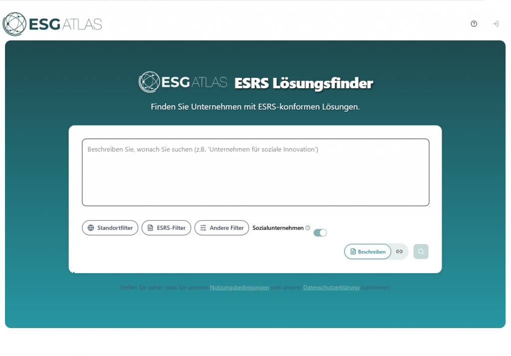Das Bild zeigt einen screenshot der Sucheingabe des ERS Lösungsfinders