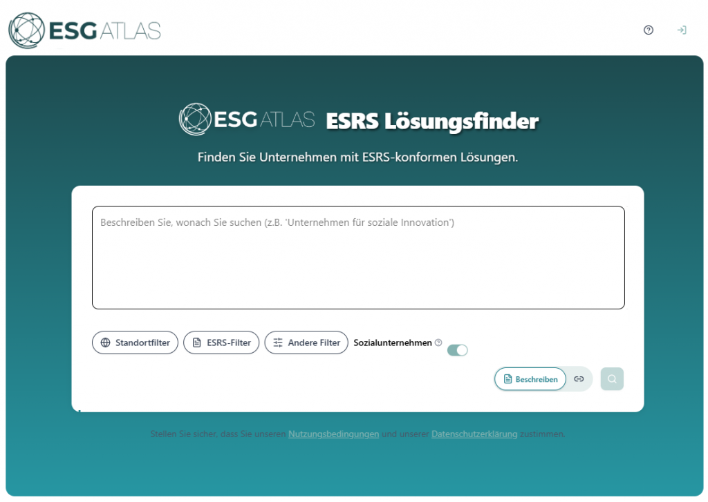 Das Bild zeigt einen screenshot der Sucheingabe des ERS Lösungsfinders